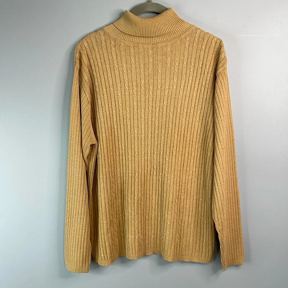 VINTAGE 90s Gloria Vanderbilt Ribbed Cable-knit Turtleneck Sweater Camel Tan XL - Picture 10 of 10